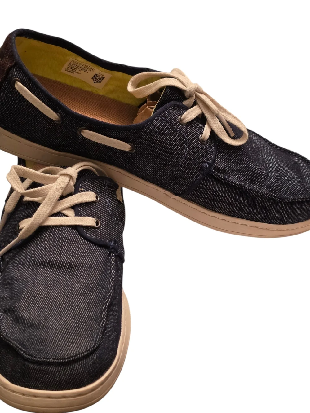 TOMS Men's Navy Canvas Boat Shoes with Off-White Laces 10